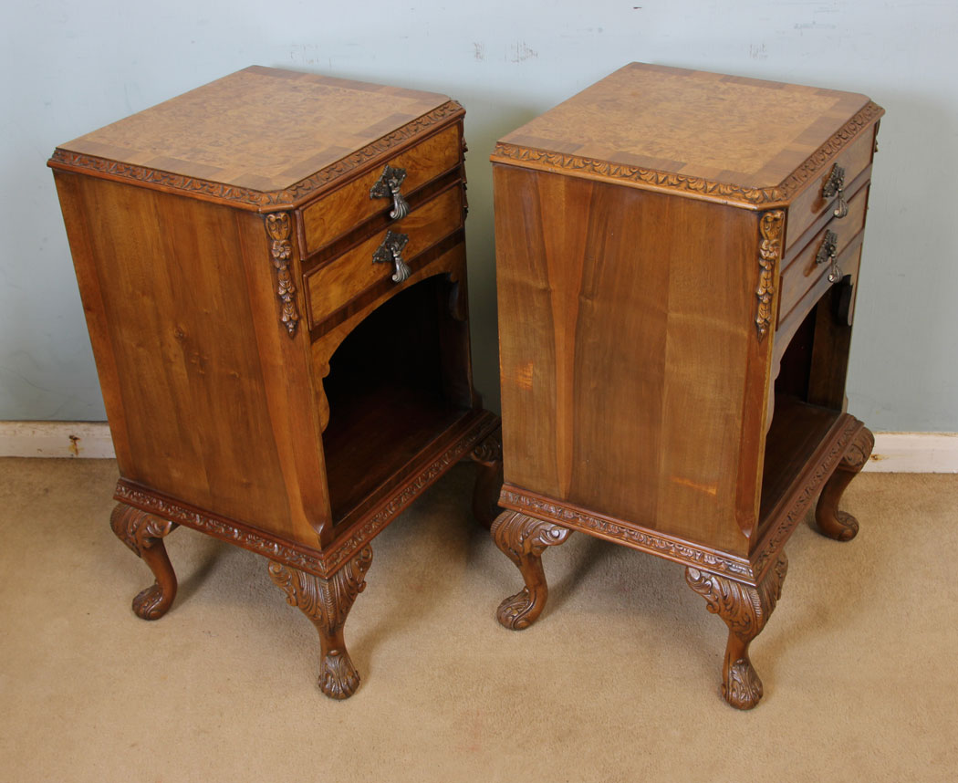 11060r10 Pair Antique Burr Walnut Bedside Cabinets, Tables, Pair Burr Walnut Bedside Cabinets