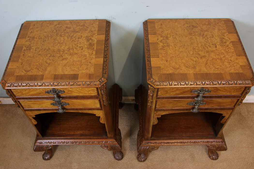 11060r11 Pair Antique Walnut Bedside Tables, Pair Burr Walnut Bedside Cabinets