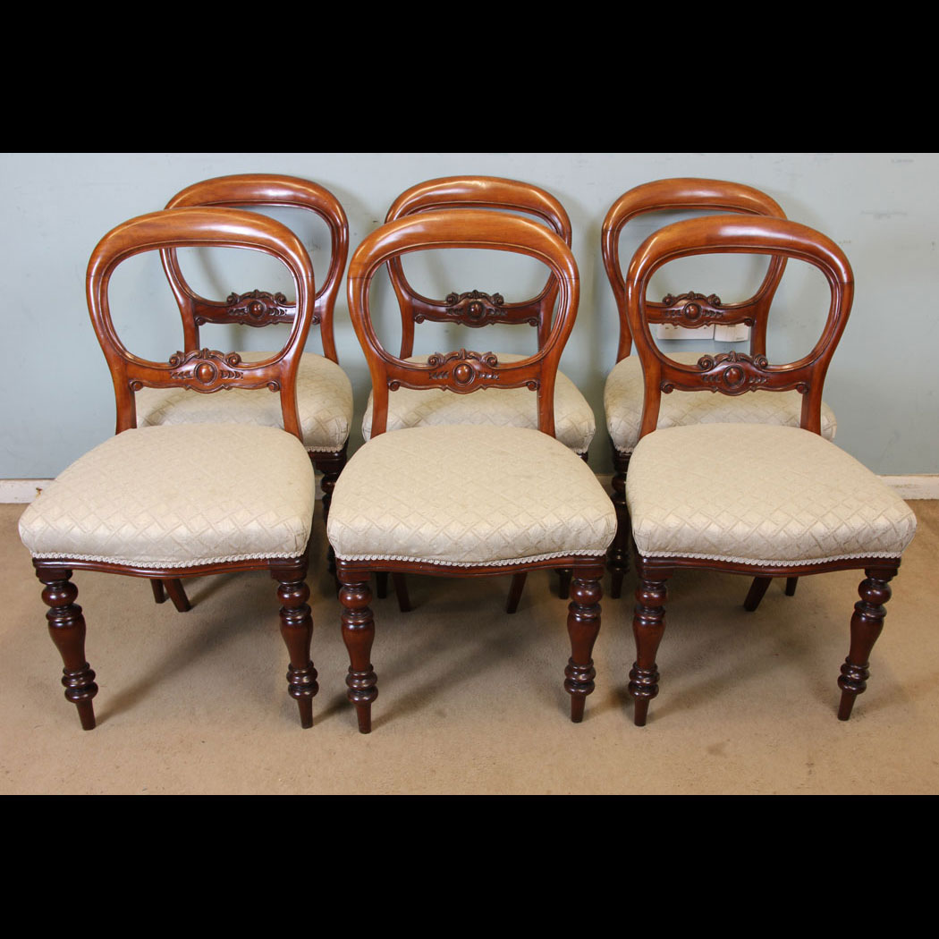 11061r01 Set Six Antique Dining Chairs, Antique Set of Six Victorian Mahogany Balloon Back Dining Chairs.