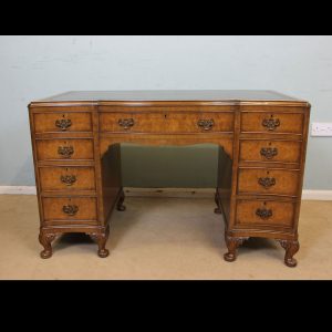Shaped Burr Walnut Kneehole Writing Desk