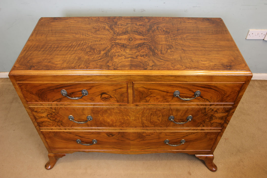 11069r3 Antique Figured Burr Walnut Chest of Drawers, Figured Walnut Chest of Drawers