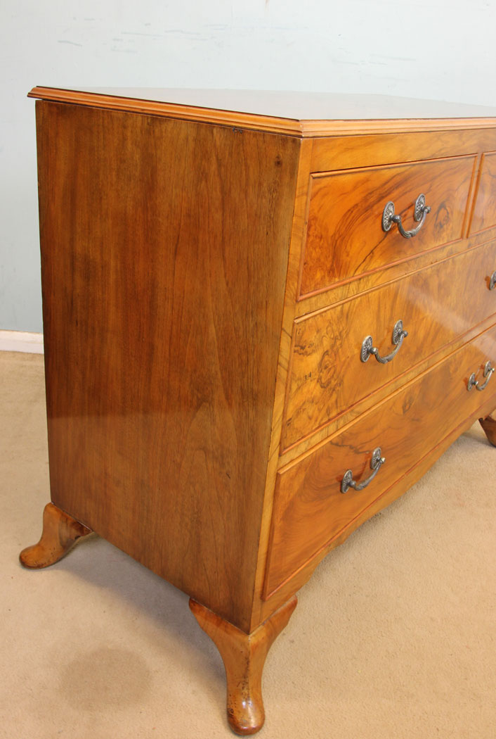 11069r8 Antique Figured Walnut Chest of Drawers, Figured Walnut Chest of Drawers