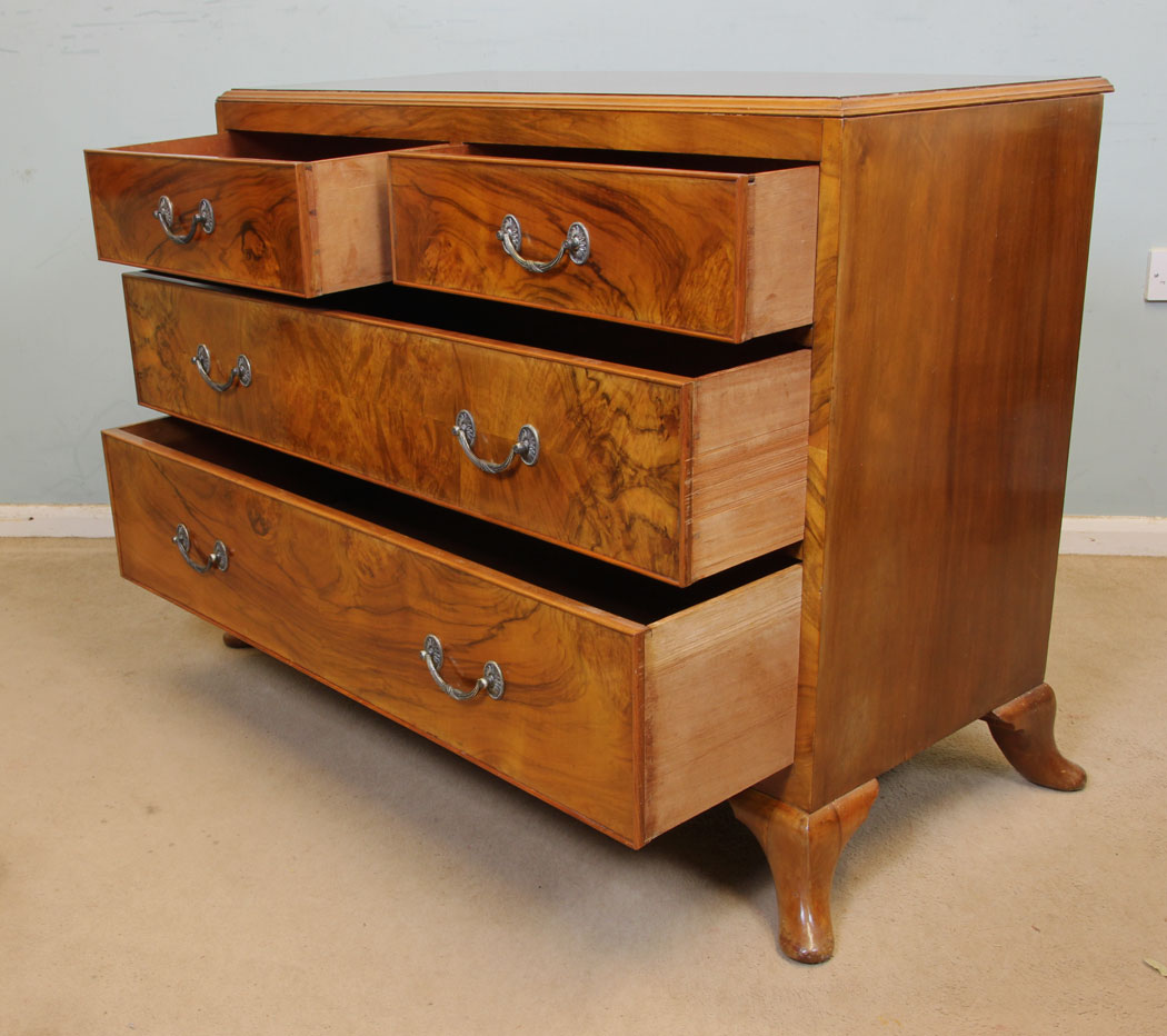 11069r9 Antique Figured Walnut Chest of Drawers, Figured Walnut Chest of Drawers