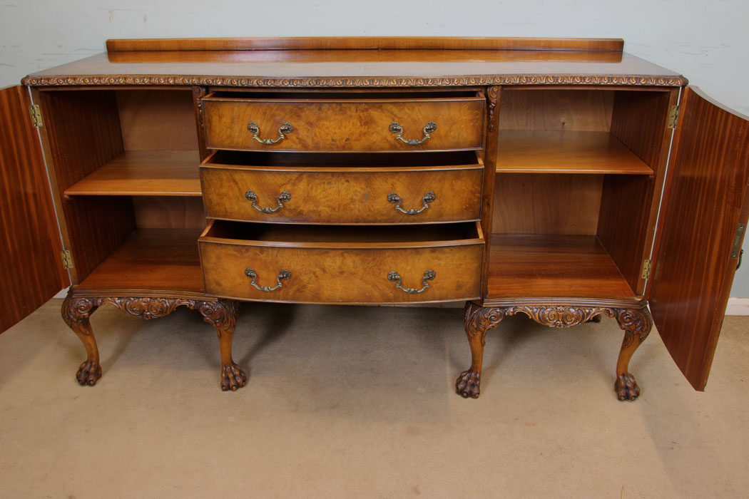 11070r10 Antique Burr Walnut Sideboard, Storage Burr Walnut Queen Anne Style Sideboard Dresser Base