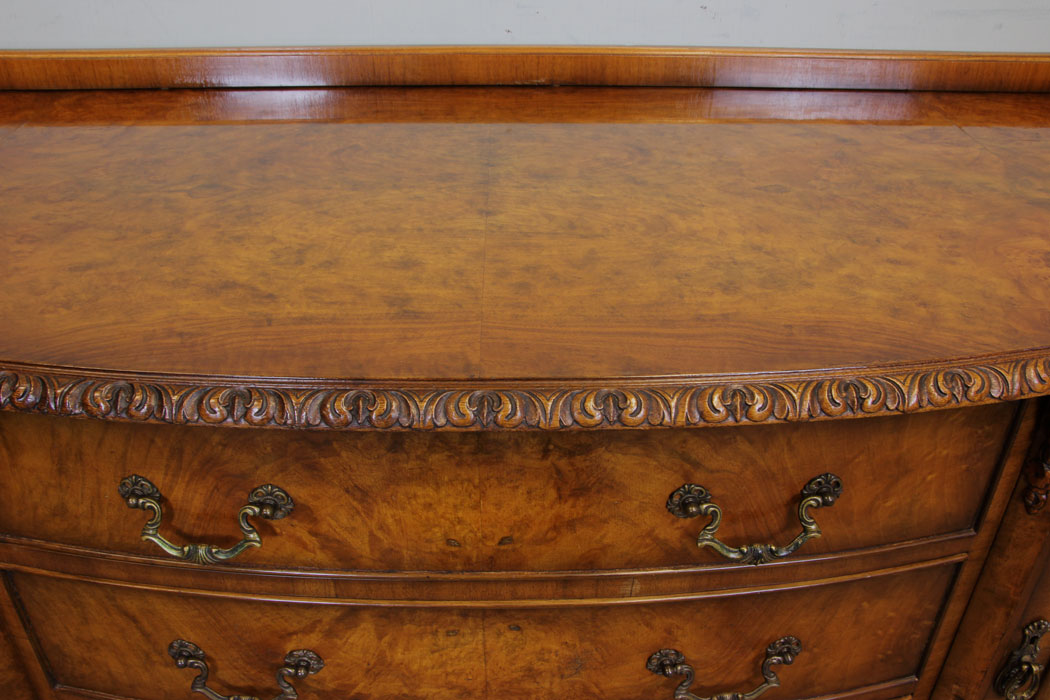 11070r11 Antique Burr Walnut Sideboard, Dresser Base, Burr Walnut Queen Anne Style Sideboard Dresser Base