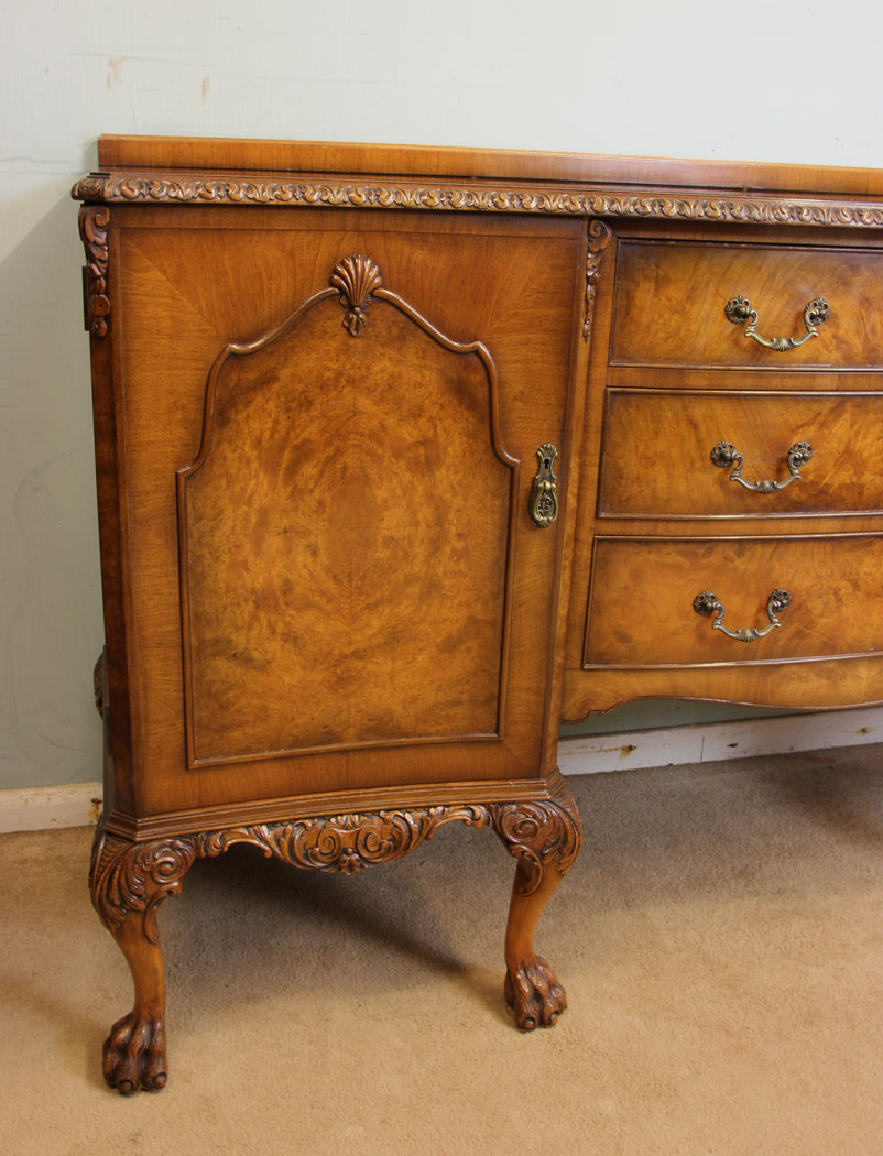11070r12 Quality Antique Burr Walnut Sideboard, Burr Walnut Queen Anne Style Sideboard Dresser Base