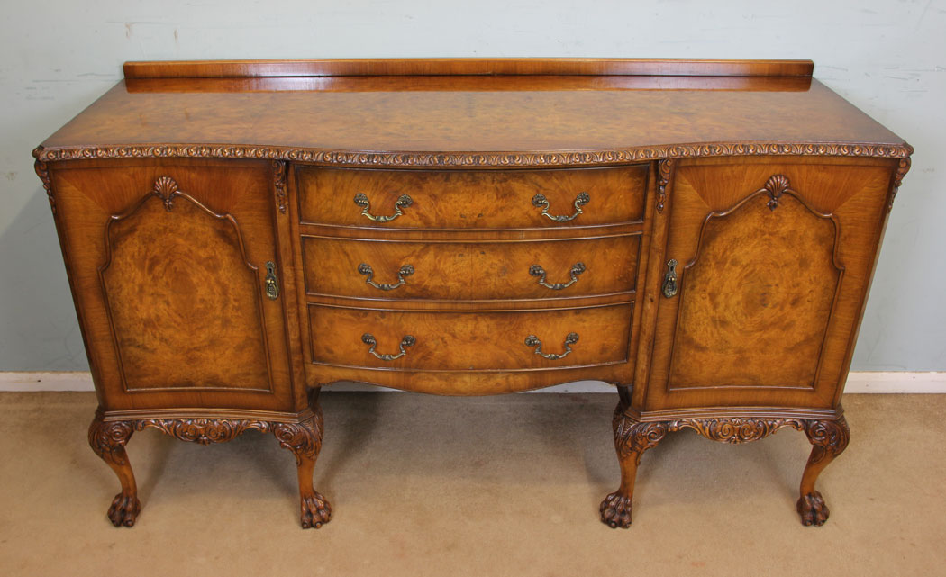 11070r2 Antique Burr Walnut Sideboard, Burr Walnut Queen Anne Style Sideboard Dresser Base