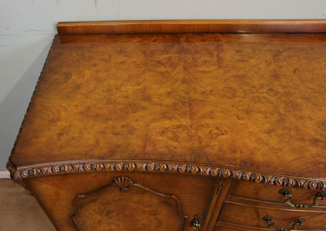 11070r8 Antique Burr Walnut Sideboard, Burr Walnut Queen Anne Style Sideboard Dresser Base