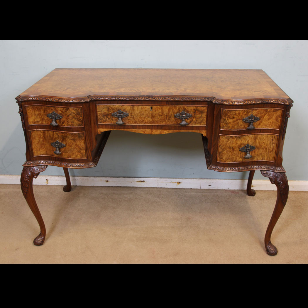 11073r01 Antique Burr Walnut Dressing Table, Burr Walnut Writing Side Table / Dressing Table,