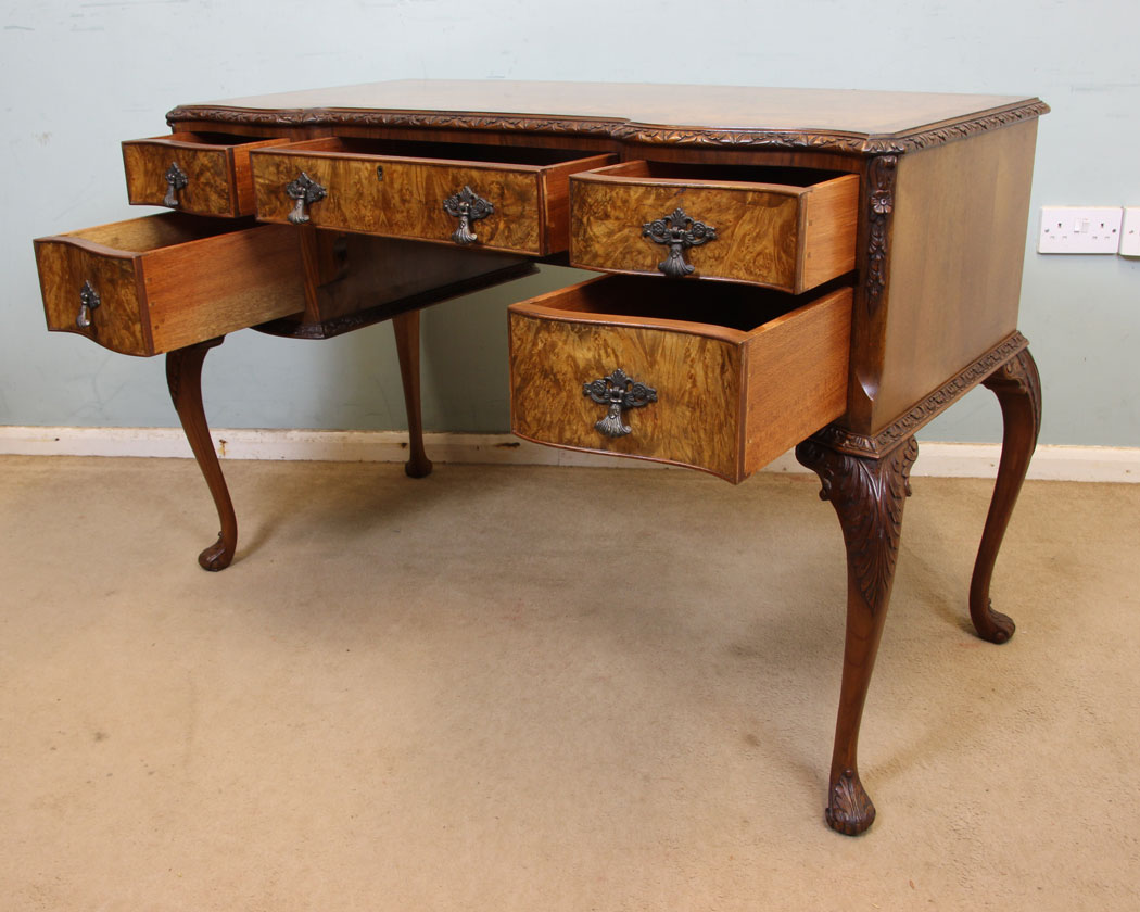 11073r11 Antique Burr Walnut Dressing Table, Norfolk, Burr Walnut Writing Side Table / Dressing Table