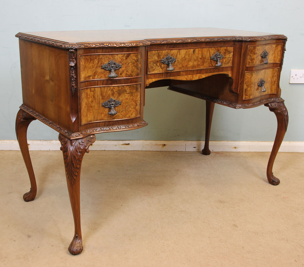 11073r3 Antique Burr Walnut Writing Table, Burr Walnut Writing Side Table / Dressing Table