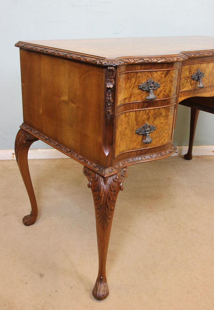 11073r4 Antique Burr Walnut Writing Table, London, Burr Walnut Writing Side Table / Dressing Table