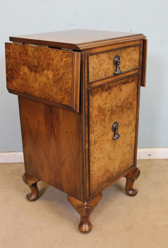 Antique Burr Walnut Bedside Cabinet, Antique Walnut Side Cabinet,
