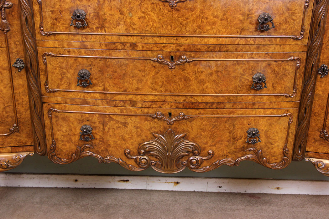 Antique Burr Walnut Chiffonier, Sideboard, Burr Walnut Shaped Sideboard