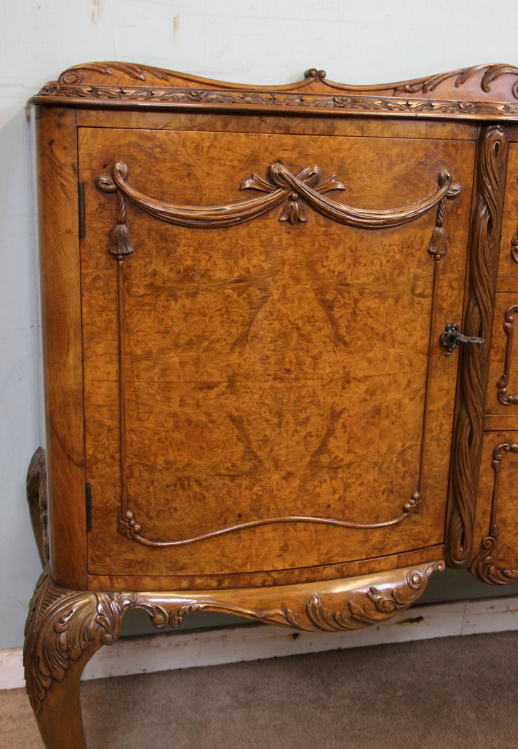 Antique Burr Walnut Chiffonier Sideboard, Antique Shop, Burr Walnut Shaped Sideboard