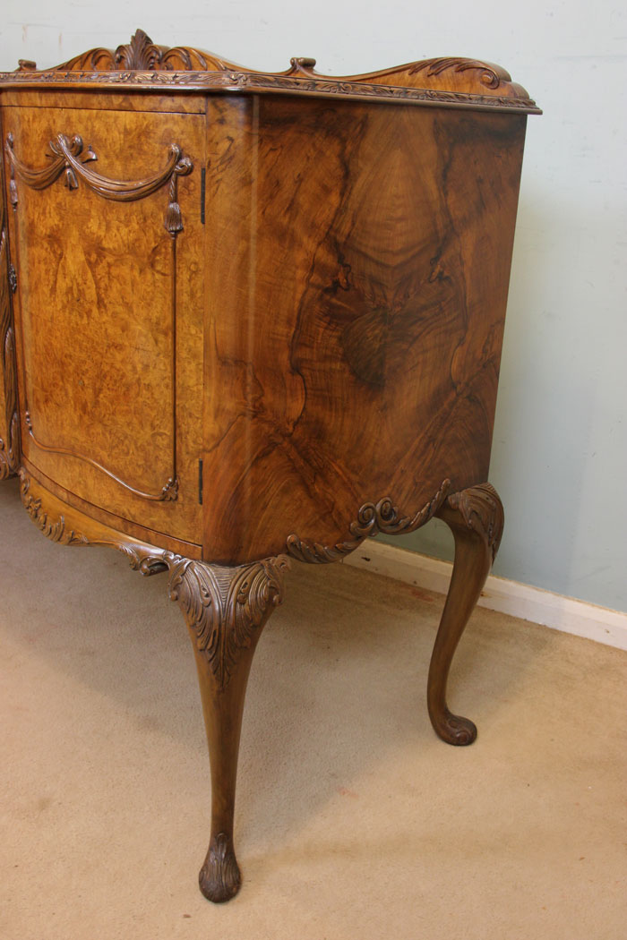 Antique Burr Walnut Chiffonier Sideboard, Norfolk, Burr Walnut Shaped Sideboard