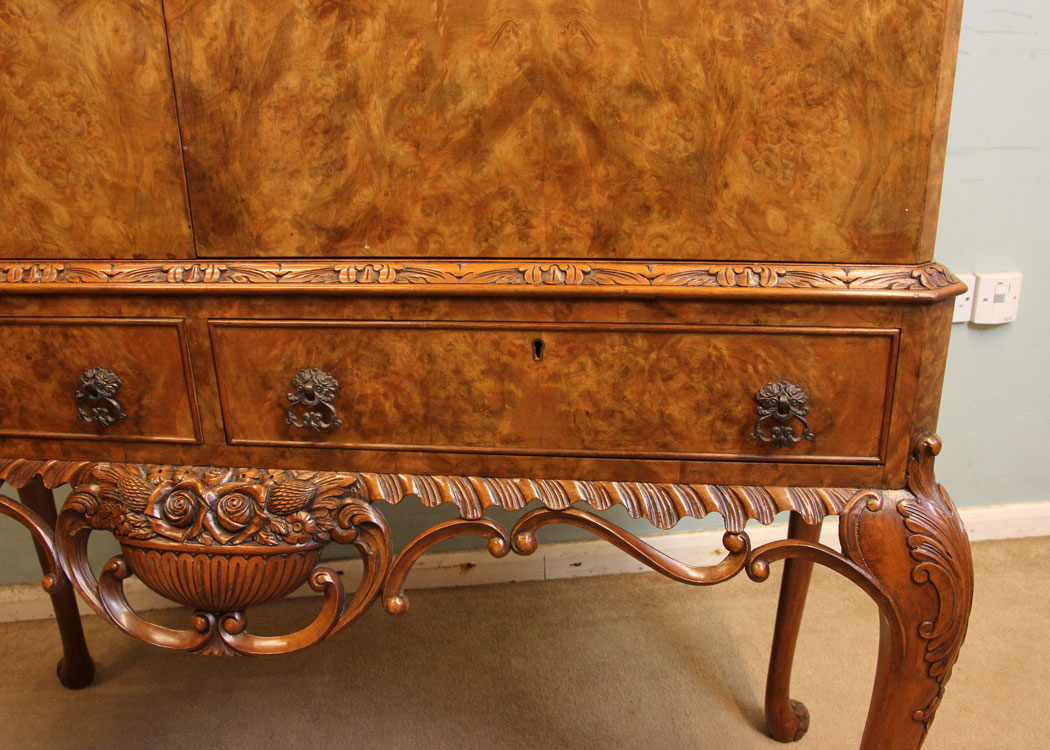 Antique Burr Walnut Cocktail Cabinet, Antique Burr Walnut Cocktail Drinks Cabinet