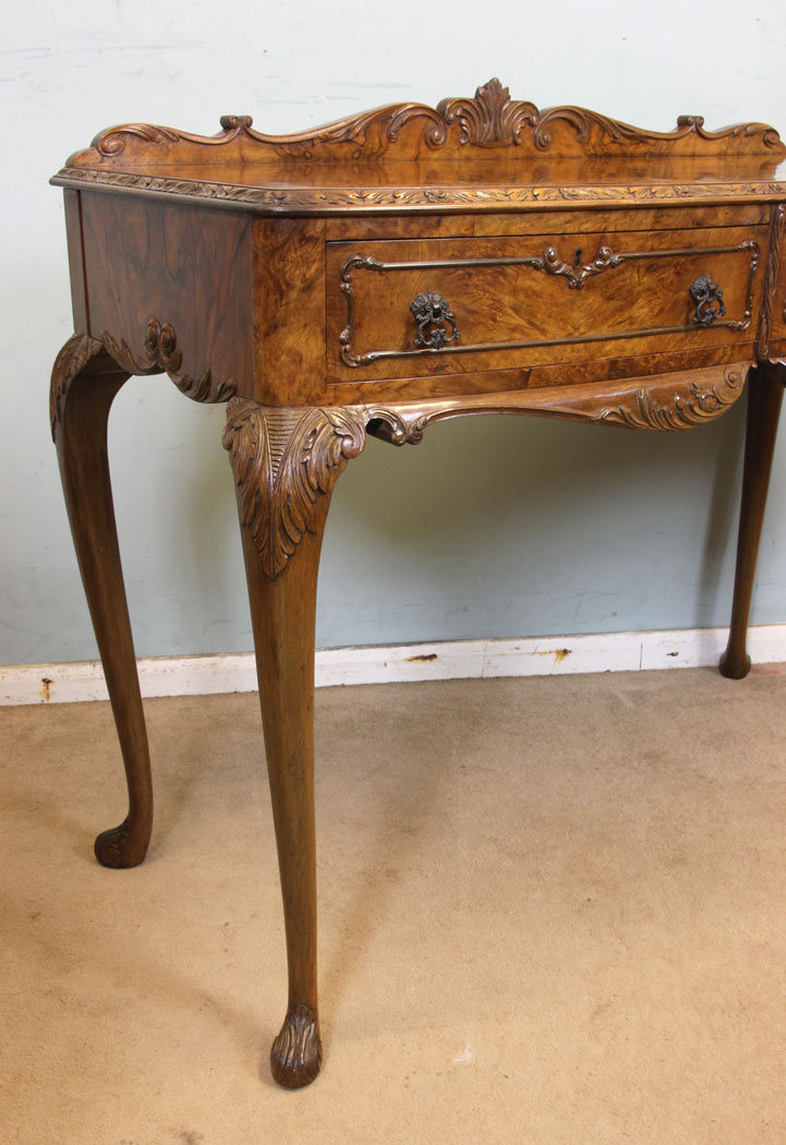 Antique Burr Walnut Side Table, Norfolk, Antique Walnut Two Drawer Side Table