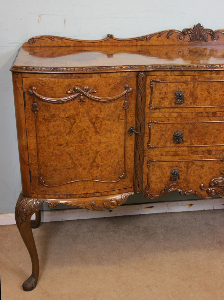 Antique Burr Walnut Sideboard, Server, Burr Walnut Shaped Sideboard