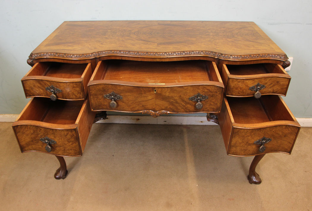 Antique Burr Walnut Writing Side Table, Burr Walnut Shaped Dressing / Side Table