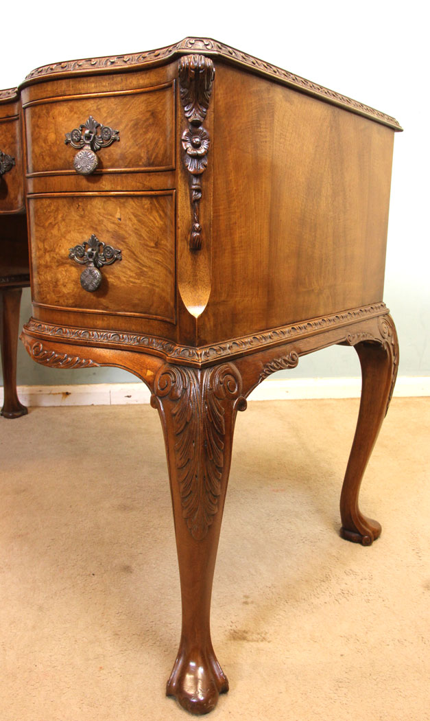 Antique Burr Walnut Writing Table, Burr Walnut Shaped Dressing / Side Table