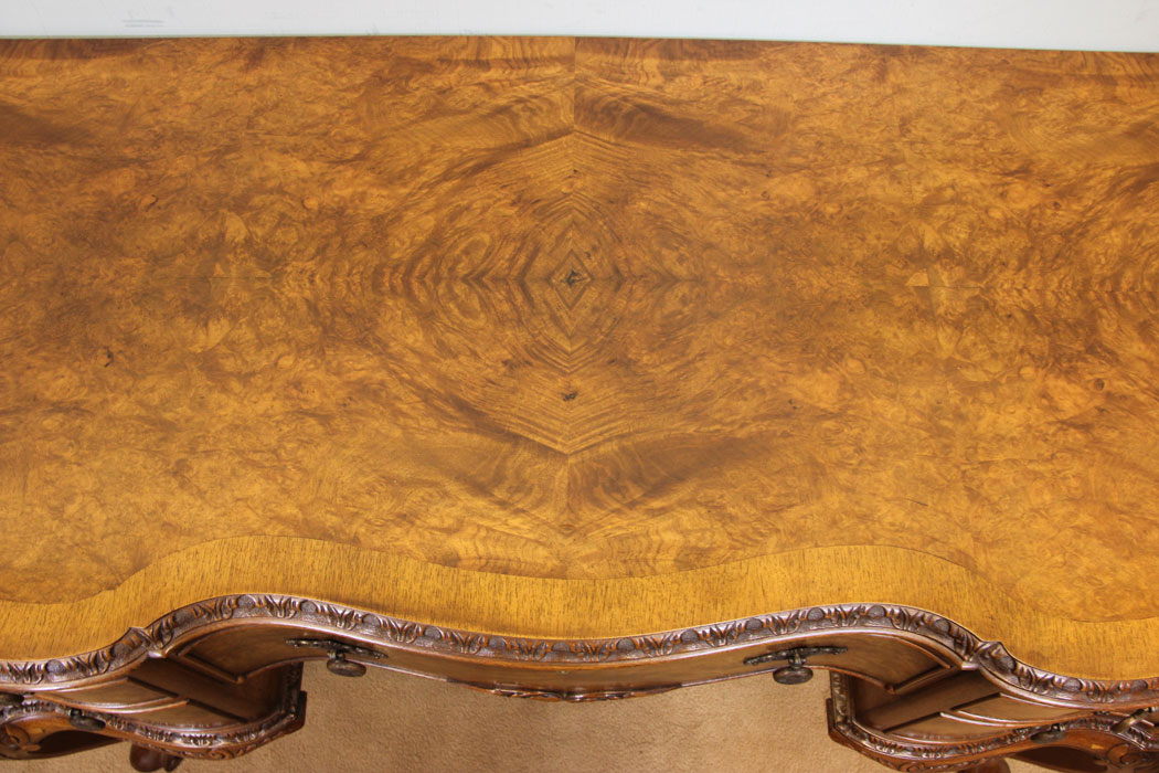 Antique Burr Walnut Writing Table, Lincolnshire, Burr Walnut Shaped Dressing / Side Table