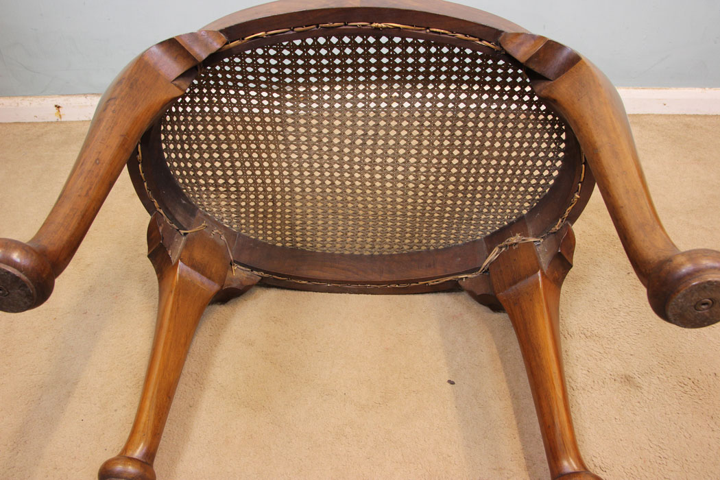 Antique Cane Stool, (2) Antique Walnut Stool.