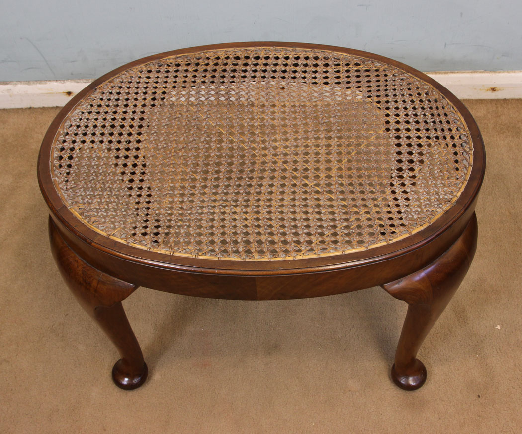 Antique Cane Stool, Queen anne Style, Antique Walnut Stool.