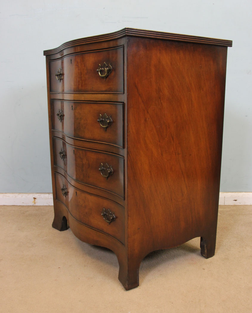 Antique Serpentine Small Chest of Drawers, Antique Small Burr Walnut Chest of Drawers