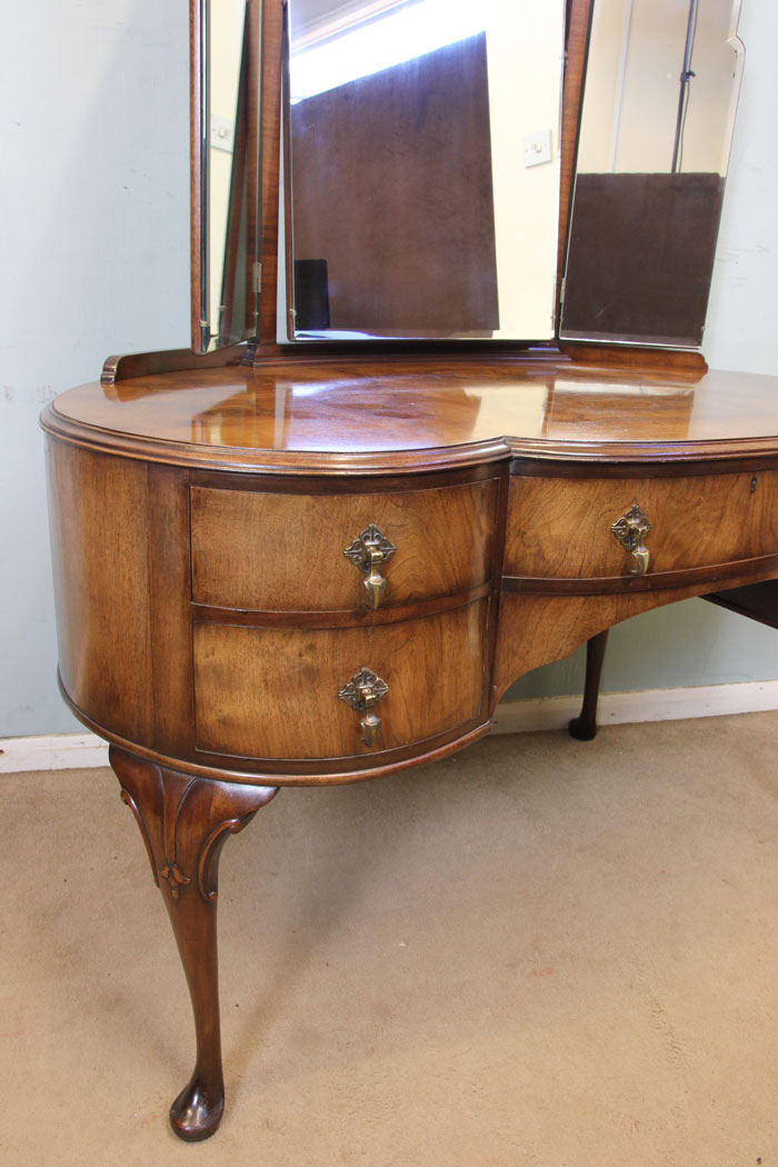 Antique Triple Mirror Walnut Dressing Table, Antique Walnut Triple Mirror Dressing Table