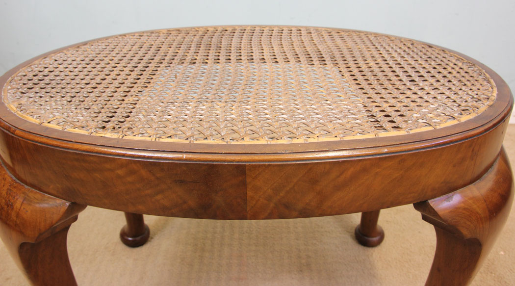 Antique Walnut Cane Stool, Antique Walnut Stool.