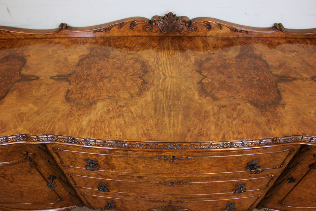 Antique Walnut Chiffonier Sideboard, Burr Walnut Shaped Sideboard