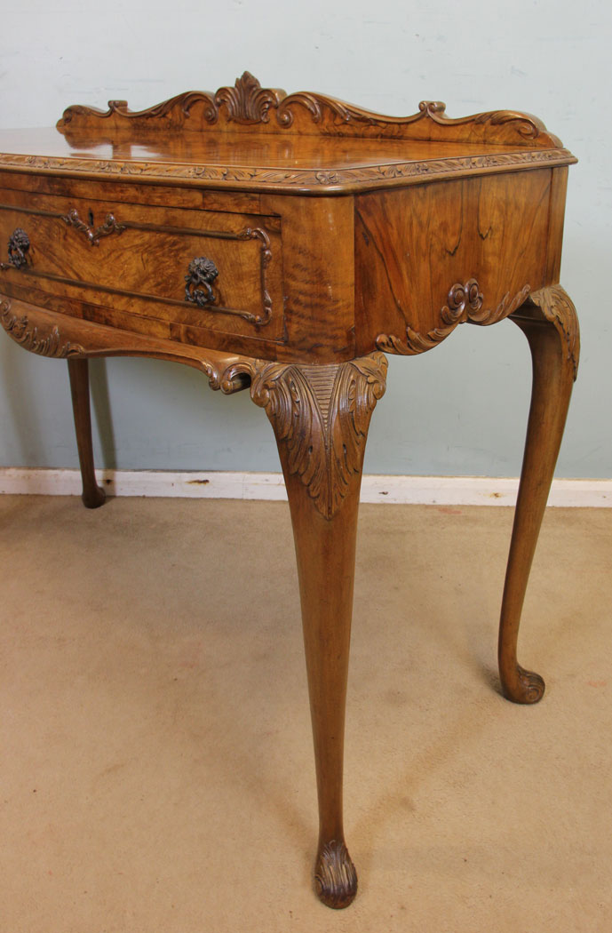 Antique Walnut Side Serving Table, Antique Walnut Two Drawer Side Table