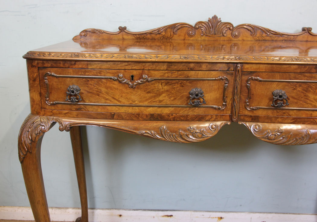 Antique Walnut Side Table, (2) Antique Walnut Two Drawer Side Table