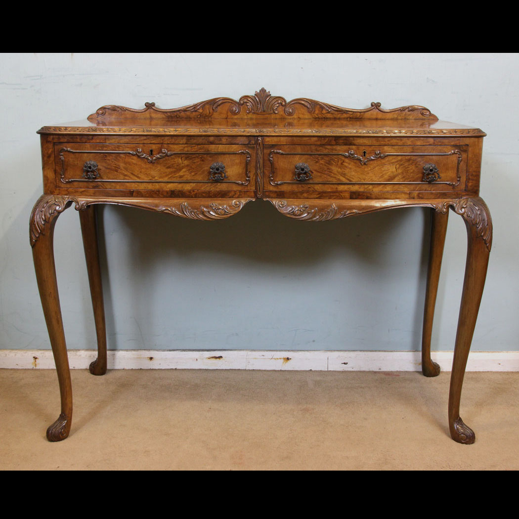 Antique Walnut Side Table, London, Antique Walnut Two Drawer Side Table,