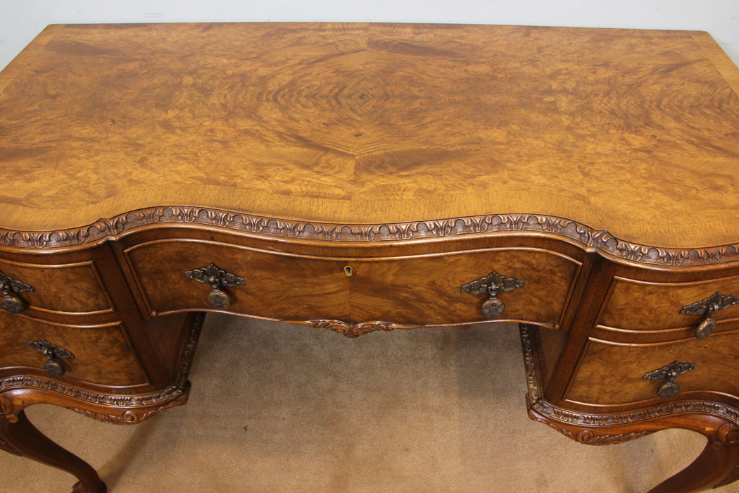 Antique Walnut Writing Table, London Burr Walnut Shaped Dressing / Side Table