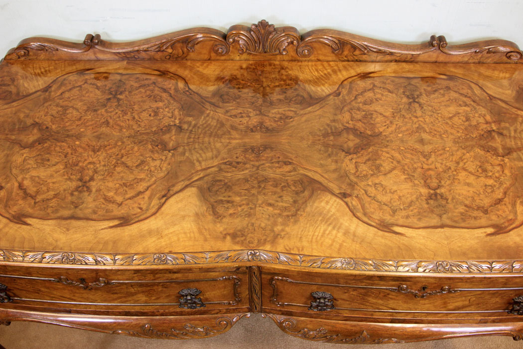 Queen Anne Style Antique Burr Walnut Side Table, Antique Walnut Two Drawer Side Table