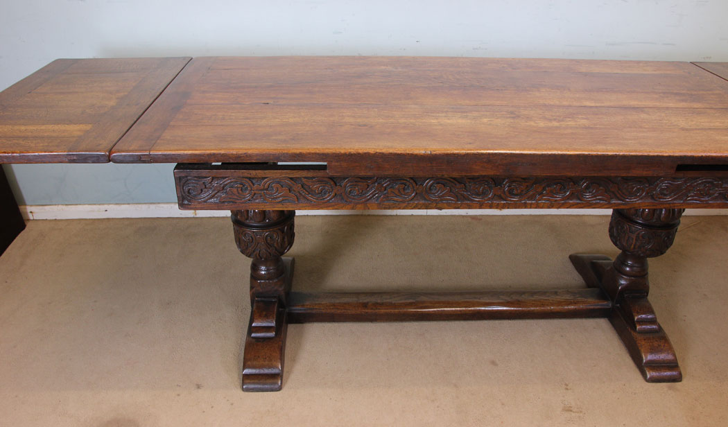 11105r12 Large Antique Oak Ten Seater Refectory Drawleaf Table, Antique Oak Large Oak Refectory Draw Leaf Farmhouse Dining Table