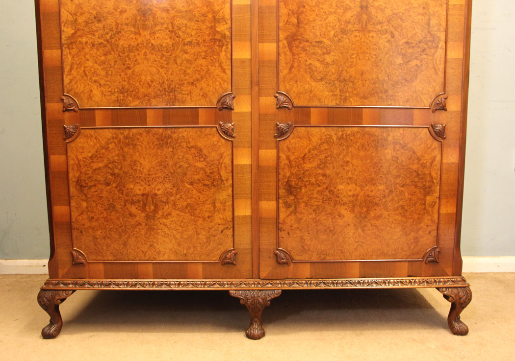 20th Century Burr Walnut Wardrobe, Antique Burr Walnut Double Wardrobe