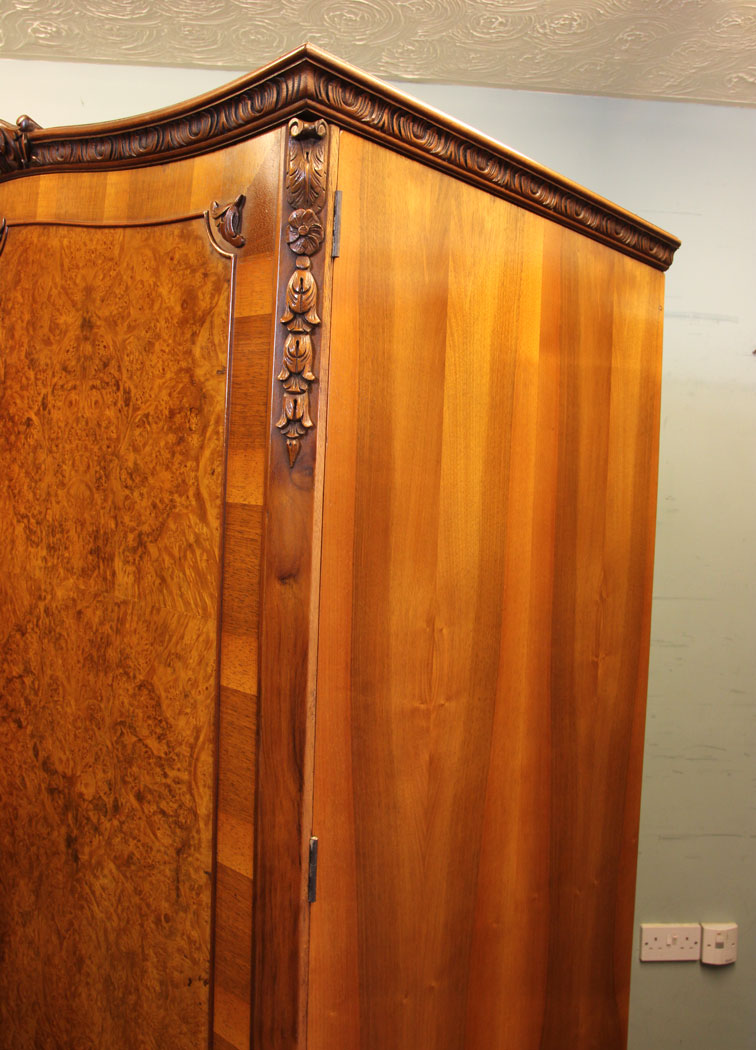 Antique 20th Century Burr Walnut Wardrobe, Antique Burr Walnut Double Wardrobe