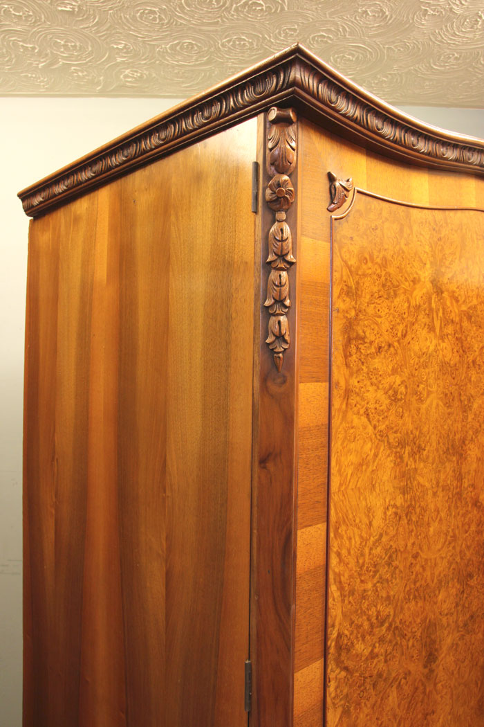 Antique 20th Century Burr Walnut Wardrobe, London, Antique Burr Walnut Double Wardrobe
