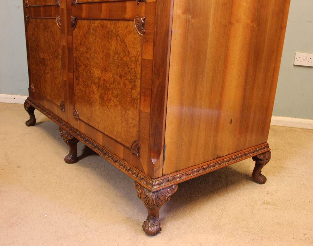 Antique 20th Century Walnut Wardrobe, London, Antique Burr Walnut Double Wardrobe