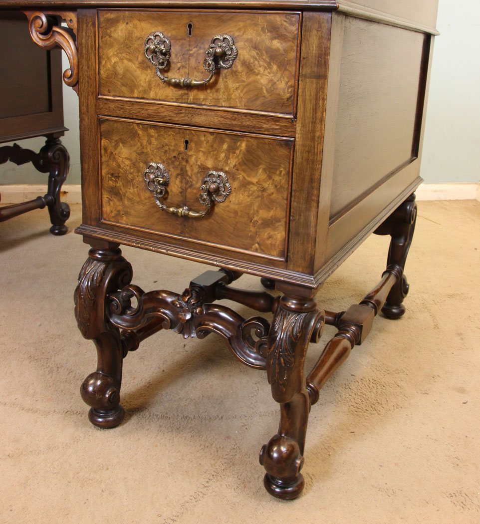 Antique Burr Walnut Writing Desk, - Copy Antique Walnut Knee Hole Leather Top Writing Desk