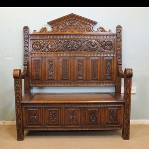 Antique Impressive Victorian Carved Oak Settle
