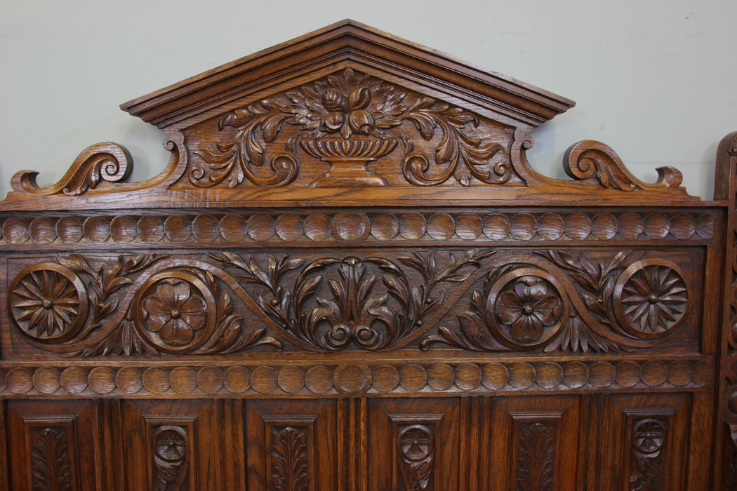 Antique Oak Settle, Monks Bench, Antique Impressive Victorian Carved Oak Settle