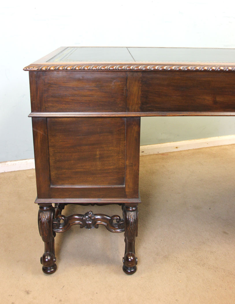 Antique Walnut Pedestal Writing Desk, - Copy Antique Walnut Knee Hole Leather Top Writing Desk