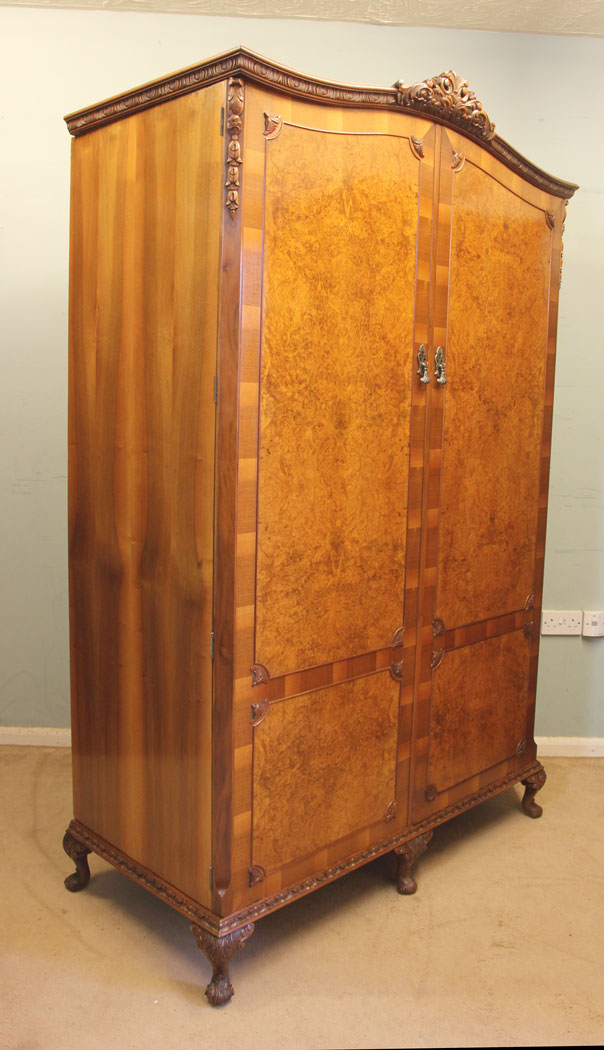 Antique Walnut Wardrobe, Antique Burr Walnut Double Wardrobe