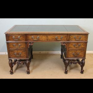 Antique Walnut Knee Hole Leather Top Writing Desk
