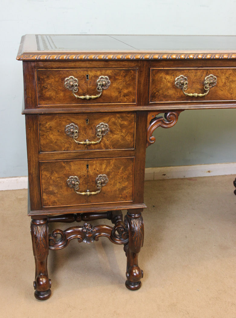 Antique Walnut Writing Desk, (2) - Copy Antique Walnut Knee Hole Leather Top Writing Desk