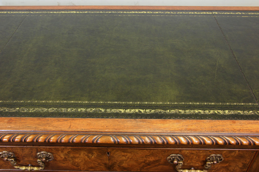 Antique Walnut Writing Desk, Leather Top, Antique Walnut Knee Hole Leather Top Writing Desk